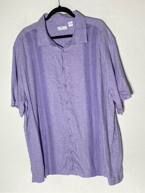 Cafe Luna Short Sleeve Linen Blend Guayabera Tuck Panel Shirt 2XL Resortwear